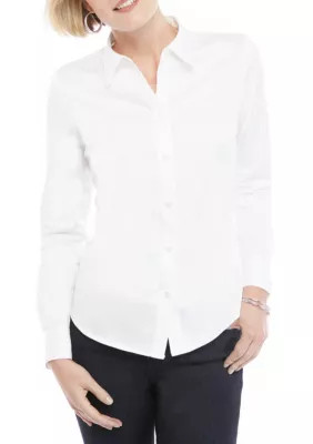 THE LIMITED Women's Petite Woven Button Down Shirt, White, PL | Belk