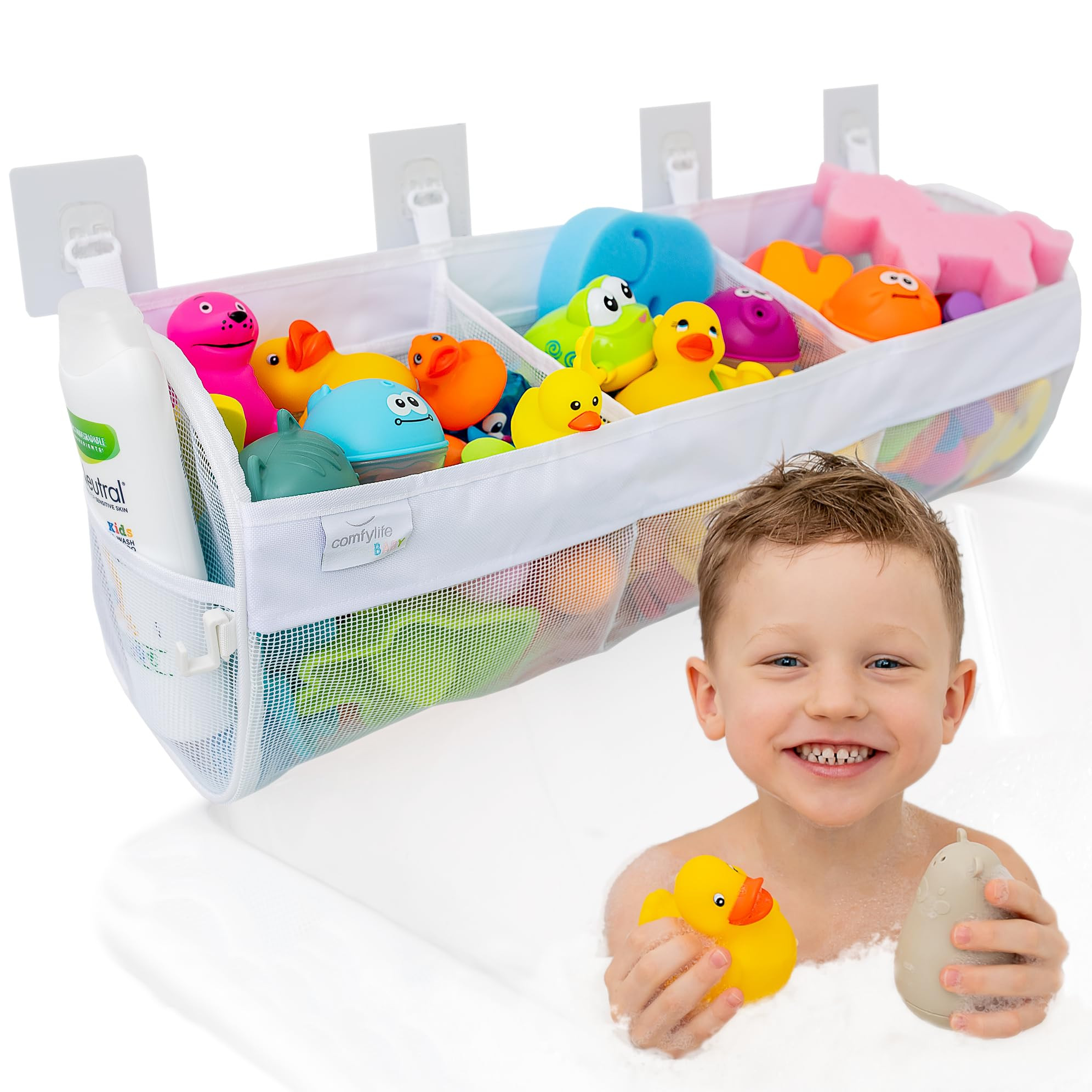 Comfylife Large Bath Toy Organizer – 3 Compartment Bath Toy Holder for Bathtub & Shower – Qui... | Amazon (US)