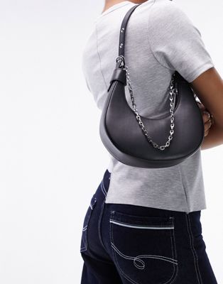 Topshop Faye curved chain shoulder bag in black | ASOS (Global)