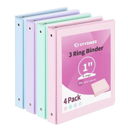 1 inch Binders 3 Ring View Binders Holds 200 Sheets of Letter Size School Paper Organizer with Pockets 4-Pack Assorted Color Notebook Binders | Walmart (US)