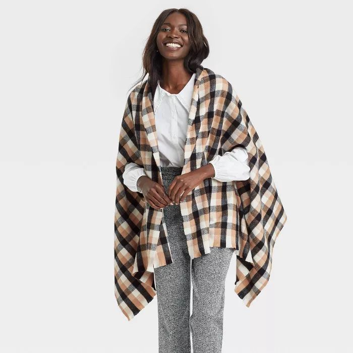 Women&#39;s Plaid Wrap Jacket - A New Day&#8482; Brown One Size | Target