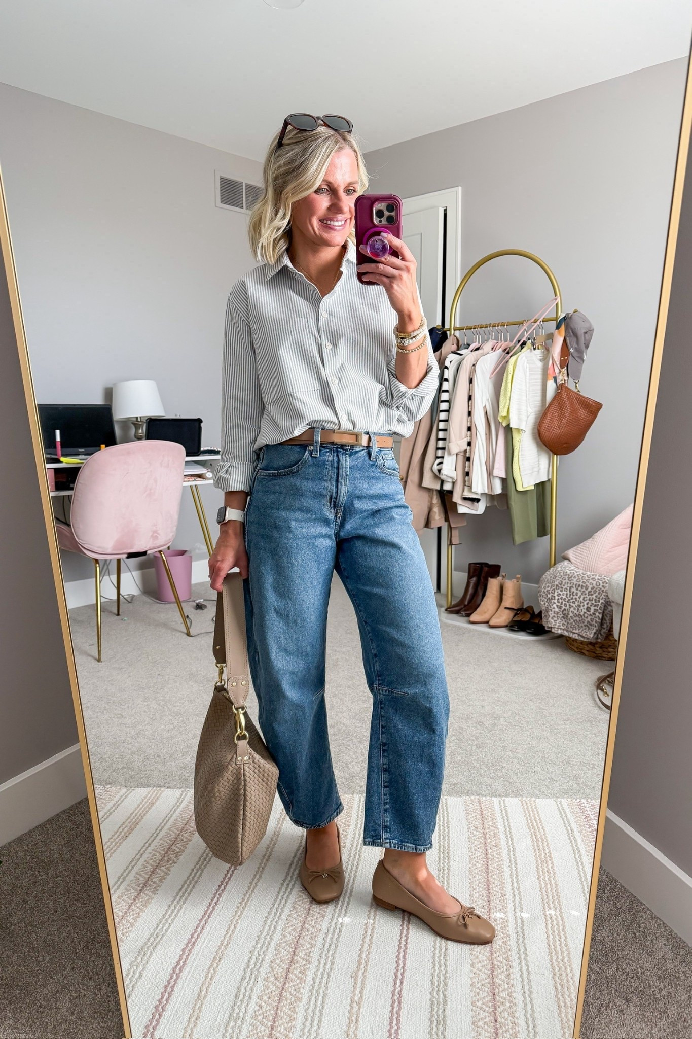 Button down shirt and barrel jeans spring outfit.

#LTKSeasonal #LTKootd #LTKOver40