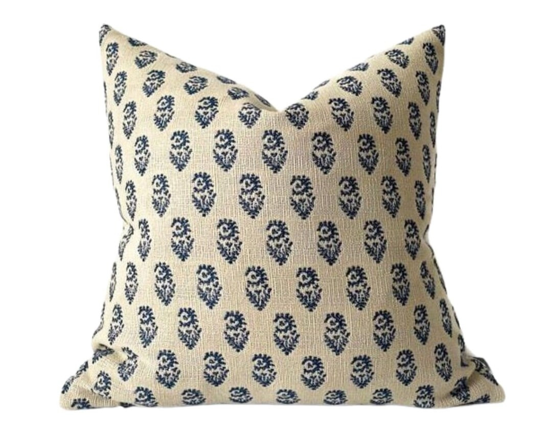 Rajmata Woven Pillow Cover in Indigo on Natural Designer - Etsy | Etsy (US)