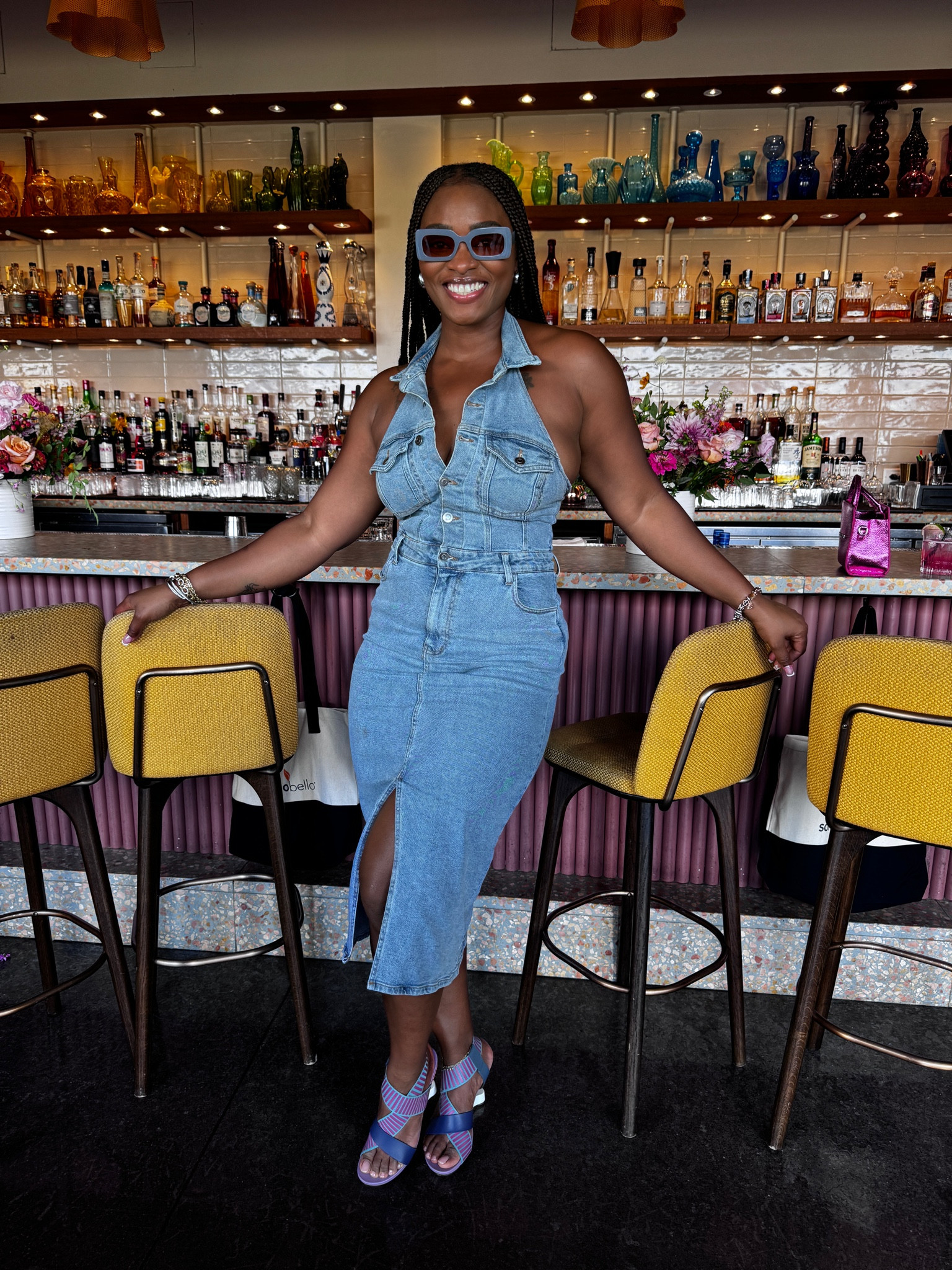 Denim halter dress that snatches you in! Very stretchy, size down. I’m in a M. 

#LTKStyleTip #LTKFindsUnder100