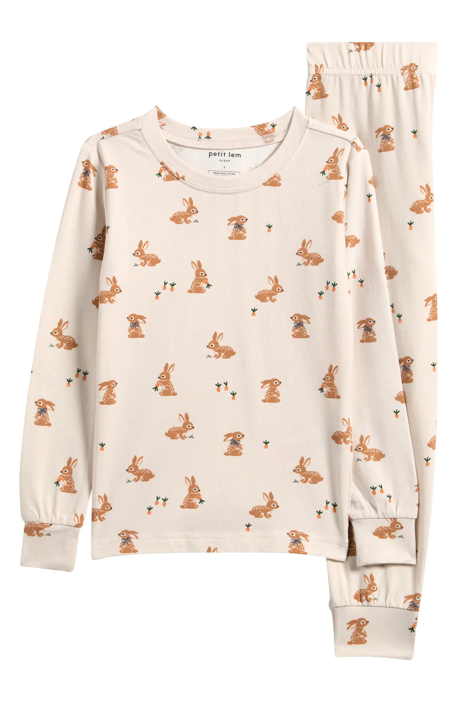 Kids' Bunny Print Fitted Two-Piece Pajamas | Nordstrom
