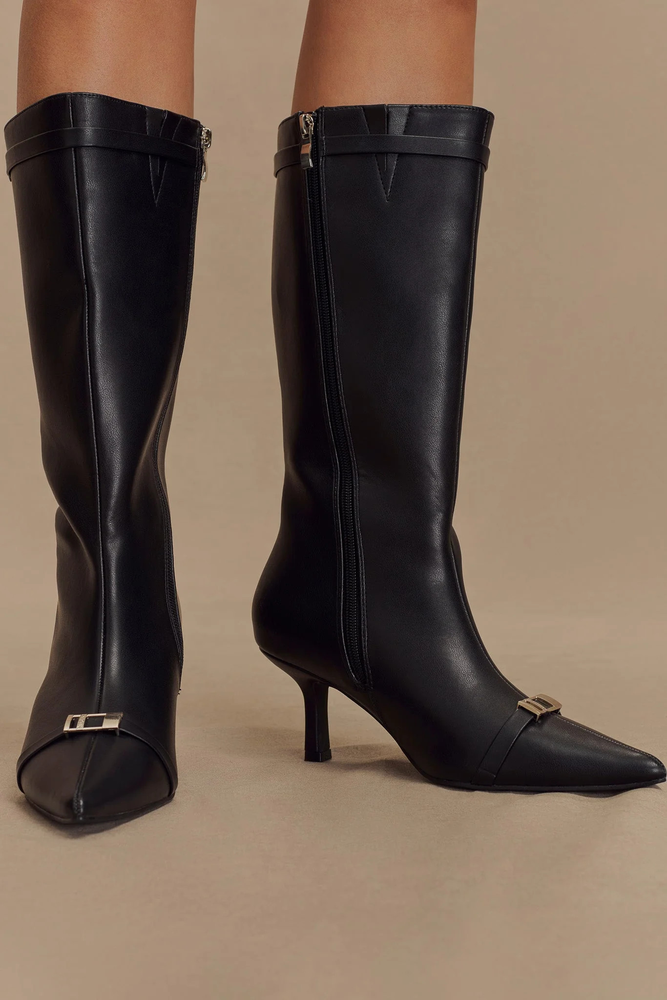 Astra Faux Leather Buckle Boot - Black | Meshki (APAC)