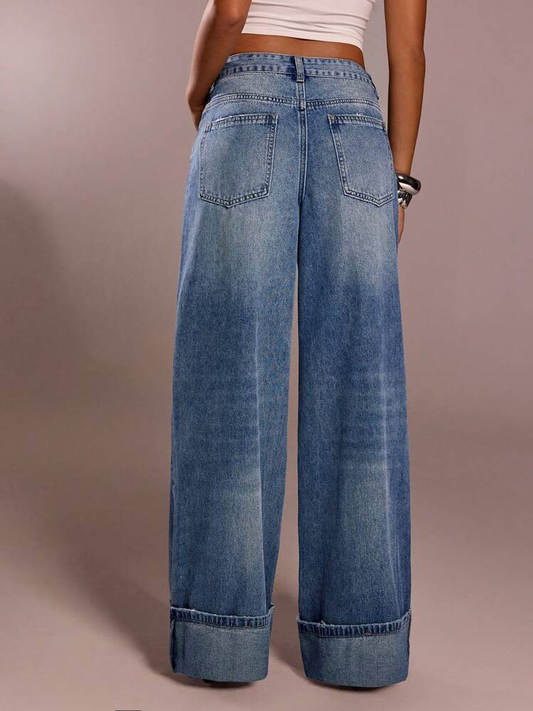 Avantive Summer New Low-Waist Frayed Hem Gray-Blue Washed Denim Casual All-Match Versatile Wide L... | SHEIN