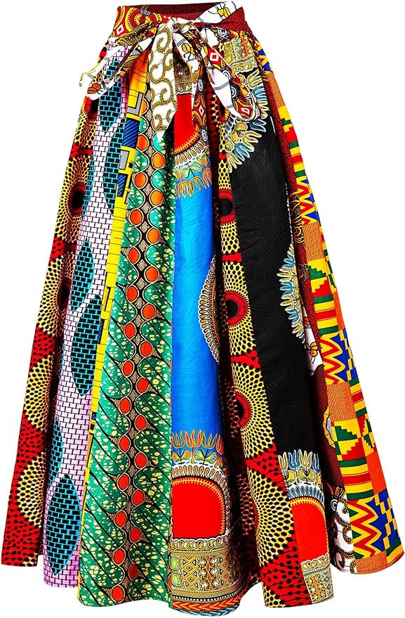 Amazon.com: SHENBOLEN Women African Print Skirt Ankara Tradition Long Skirts One Szie (A, One Siz... | Amazon (US)