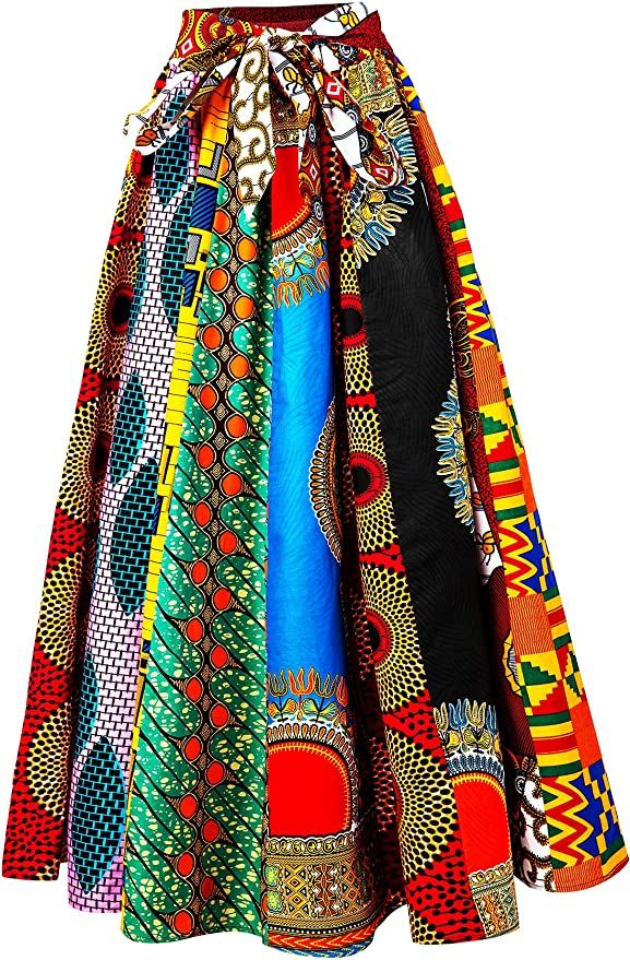 Amazon.com: SHENBOLEN Women African Print Skirt Ankara Tradition Long Skirts One Szie (A, One Siz... | Amazon (US)