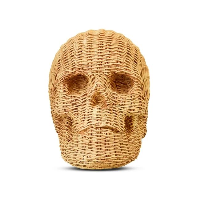 Halloween Brown Faux Rattan Resin Skull Tabletop Decor, 5.5 in, by Way To Celebrate | Walmart (US)