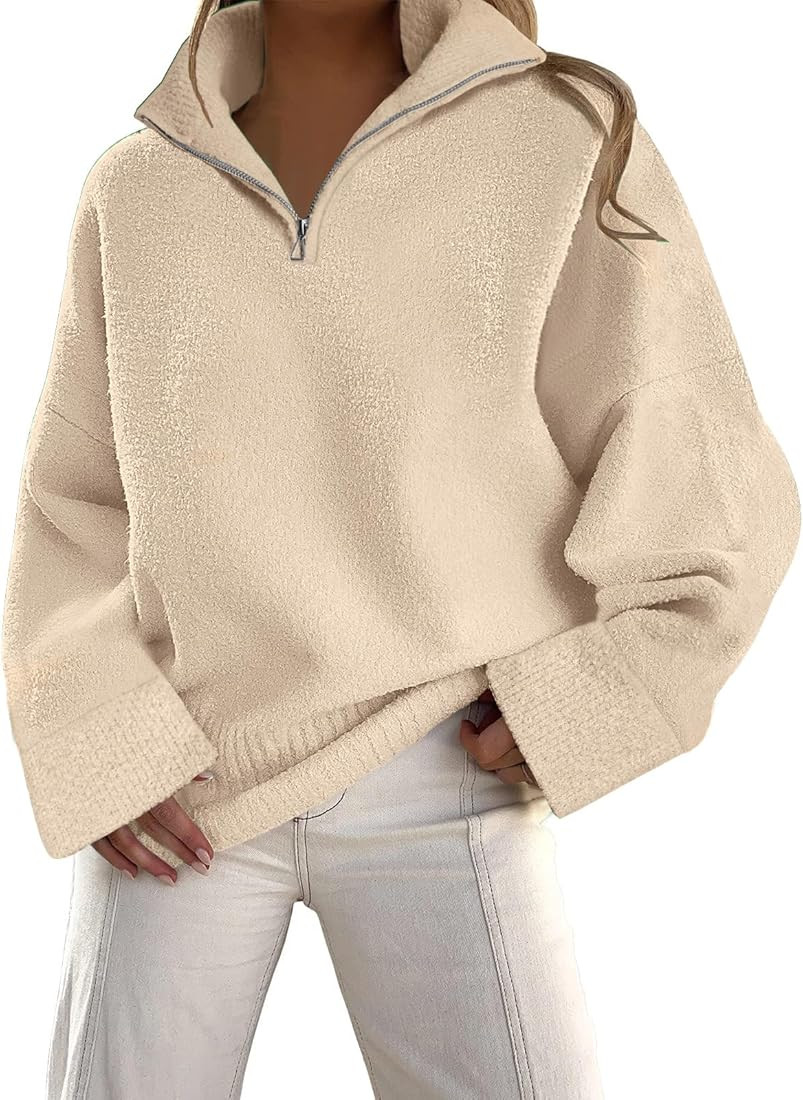 LILLUSORY Women's Half Zip V Neck Oversized Sweater Fall 2023 Fuzzy Knit Chunky Warm Pullover Swe... | Amazon (US)