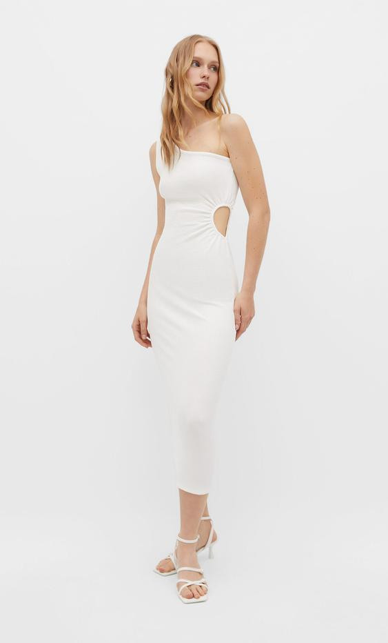 Midi-jurk met cut-out en asymmetrische hals | Stradivarius (NL)