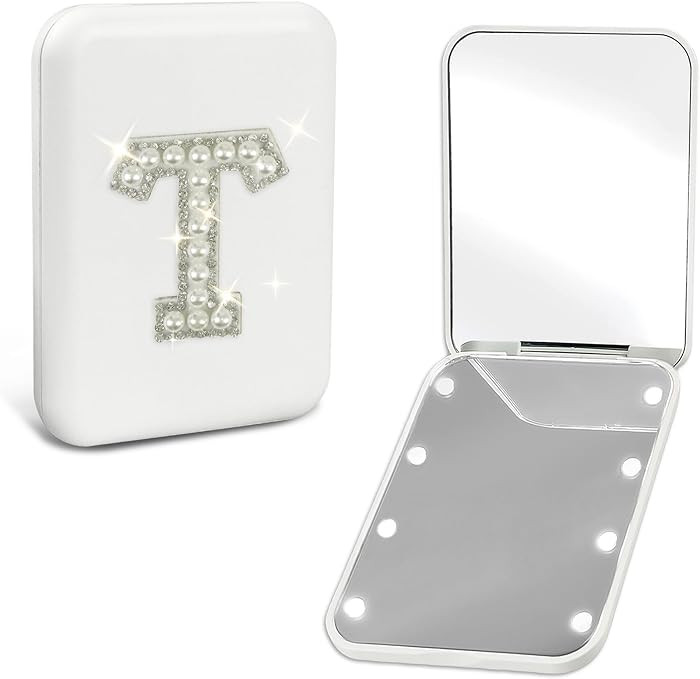 Initial Letter Travel Mirror with Lights 1X/2X Magnification LED Compact Mirror Small Pocket Mirr... | Amazon (US)