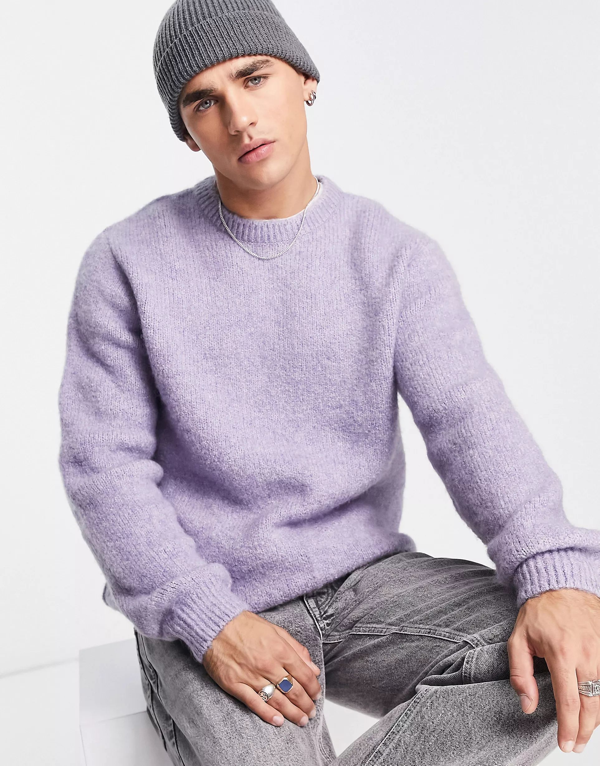 ASOS DESIGN relaxed knitted sweater in lilac | ASOS (Global)