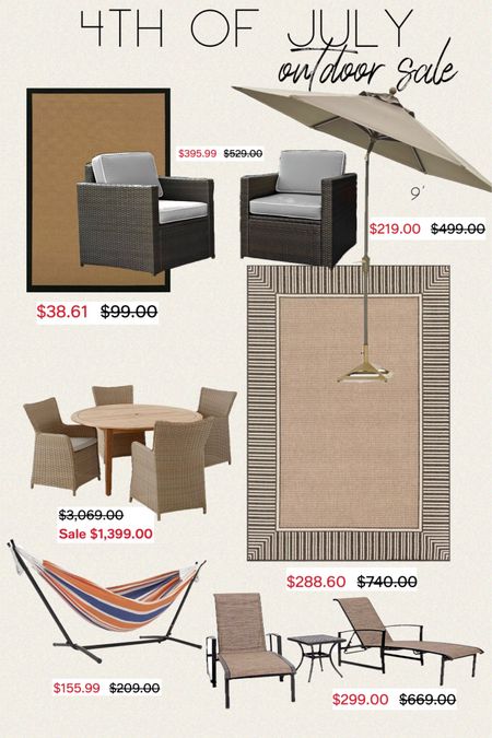 Macy's 4th of July Summer Sale! Outdoor furniture on huge discounts! 

Reid Outdoor 9' Auto-Tilt Umbrella + Square Umbrella Base, Created for Macy's | Veranda VERO2 7'3" x 10'6" Outdoor
Area Rug | Noble House Alameda 3 Piece Outdoor Chat Set | Palm Harbor 2 Piece Outdoor Wicker Seating Set With Cushions - 2 Outdoor Wicker Chairs | Longstock Outdoor Teak Dining 5-pc set, Created for Macy's 

#outdoor #4thofjuly #polacek #outdoor #backyard #furnituree

#LTKHome #LTKSummerSales #LTKSaleAlert