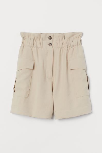 Shorts in airy woven fabric. High, paper bag waist with covered elasticized waistband, ruffle tri... | H&M (US + CA)