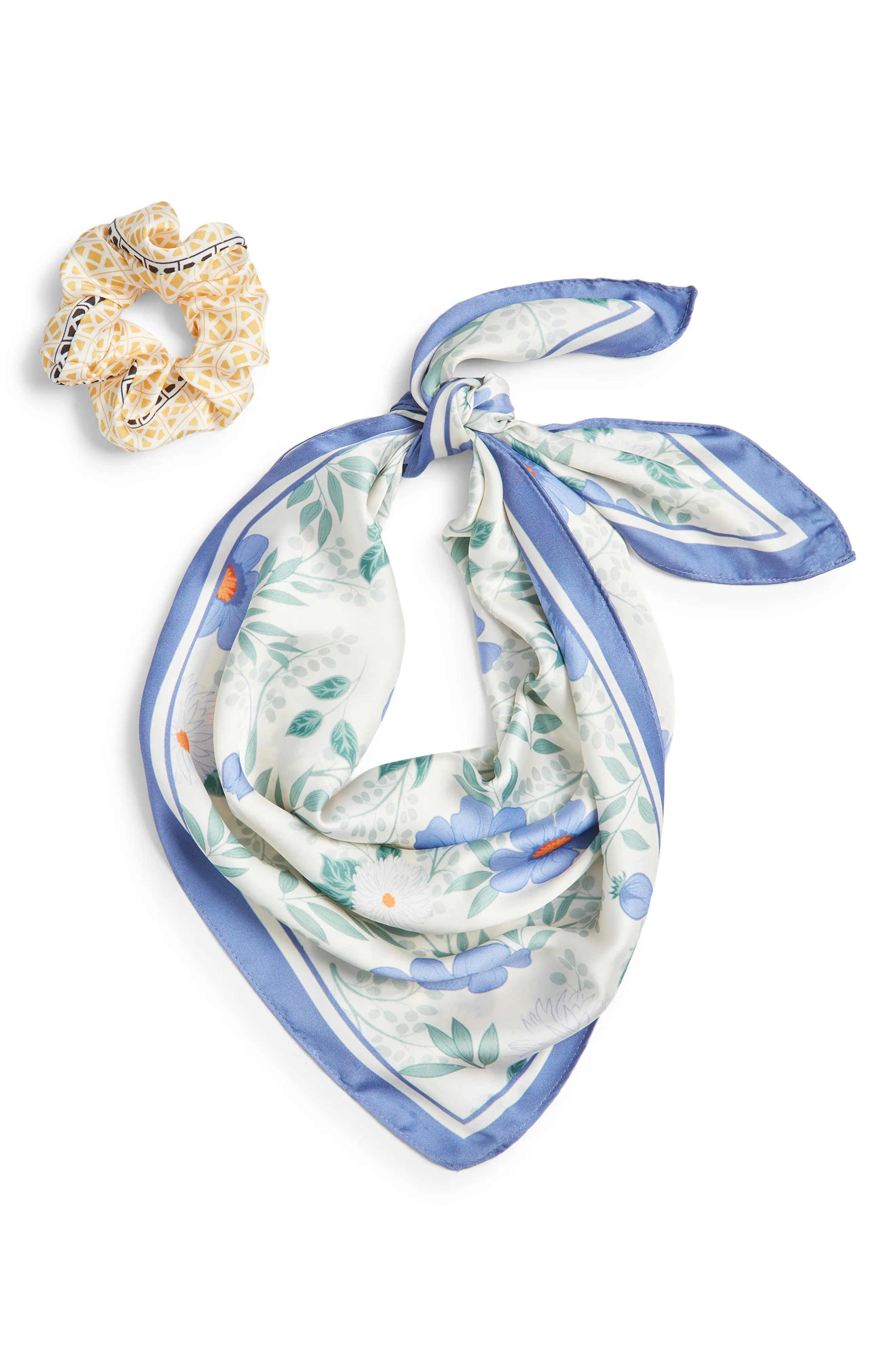 Treasure & Bond 2-Piece Scrunchie & Square Scarf Set in Fuscia- Navy Combo at Nordstrom | Nordstrom