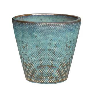 Peyton 14.6 in. x 13.4 in. Blue Patina Ceramic Pot | The Home Depot