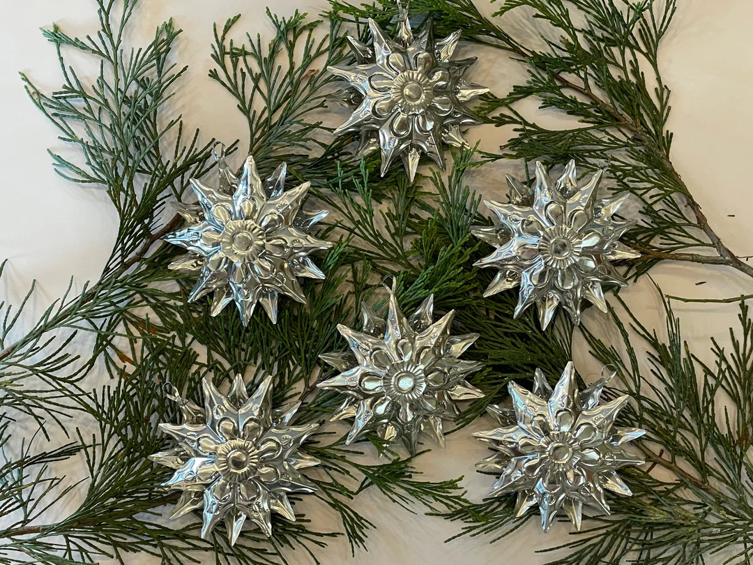 SMALL, Tin STARS, Set of 6, Silver natural Finish, ESTRELLAS, Mexican Ornament, Punched Tin Ornam... | Etsy (US)