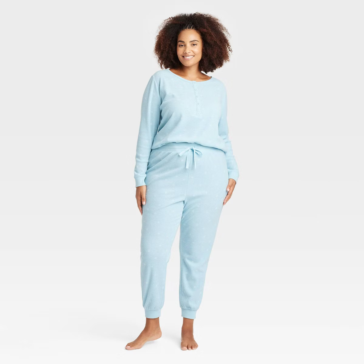 Women's Thermal Long Sleeve Henley Top and Jogger Pants Pajama Set - Auden™ Blue/Snowflakes 3X | Target