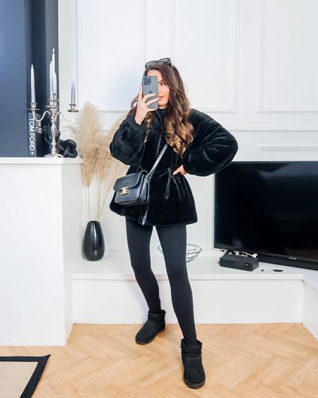 January outfit inspo, winter casual outfit ideas, simple outfits, easy outfit ideas, cosy outfit ideas, cold weather outfits, comfy outfits, layered look, layers, layered outfit, all black outfit, Ugg boots outfit, mini uggs, faux fur jacket, zara fur coat, zara jacket 

#LTKstyletip #LTKeurope
