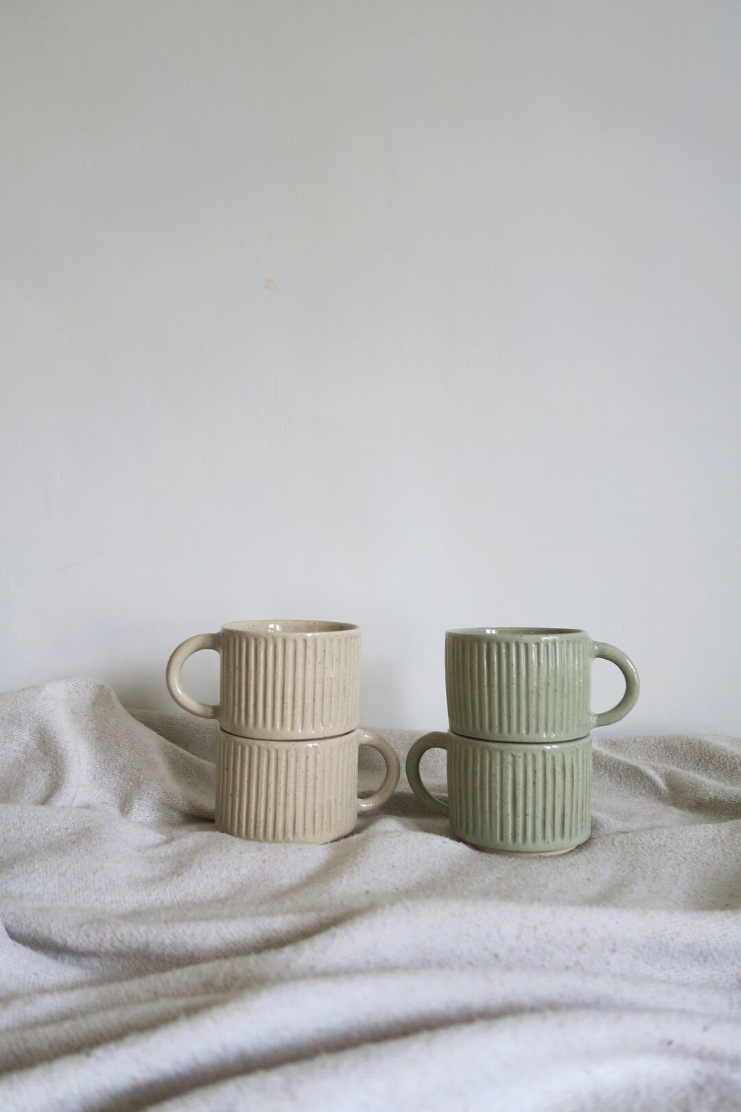 Handmade Reeded/fluted Carved Pink/cream or Green Stoneware - Etsy | Etsy (US)