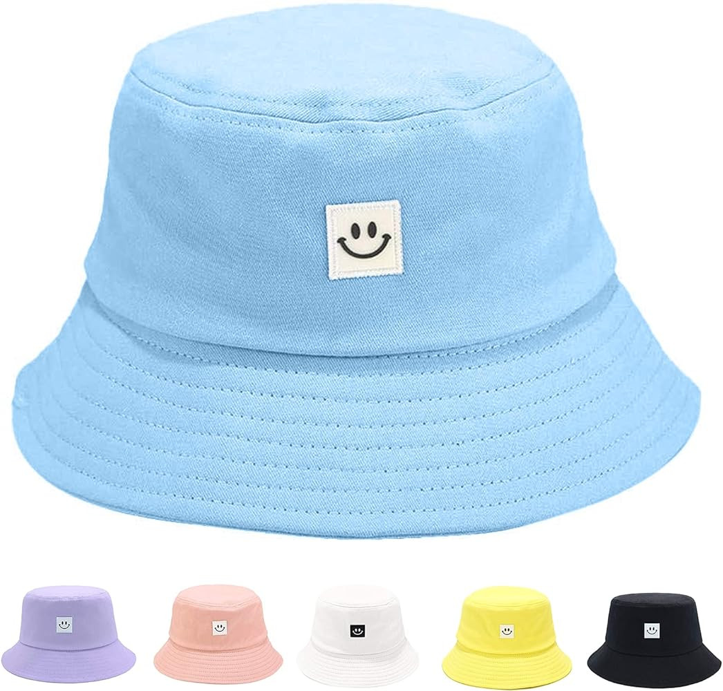 Kids Sun Hat Smile Face Bucket Hat for Girls Boys Summer Sun Protection Cotton Unisex Beach Cap | Amazon (US)