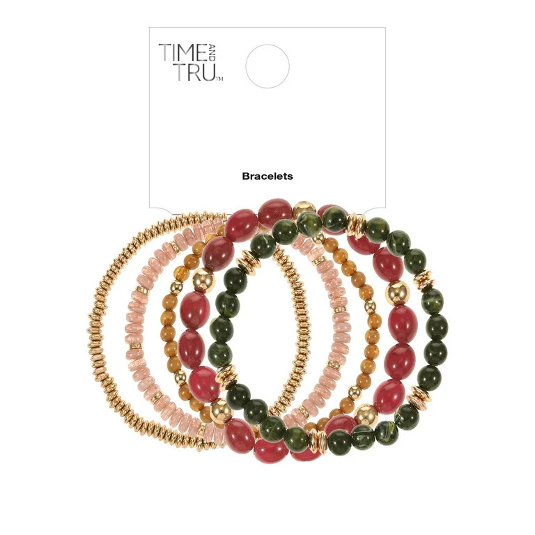Time and Tru Beaded Stretch Bracelet Set, Multicolored, 5 Pieces | Walmart (US)