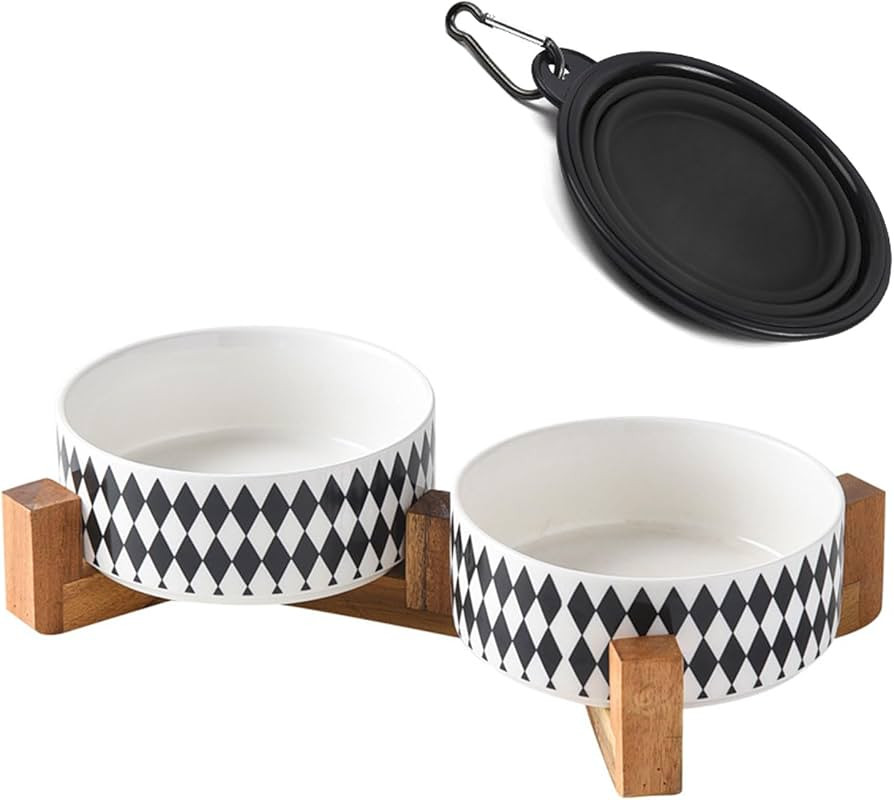 Petygooing Ceramic Dog Cat Bowl Set with Stand,Pet Food and Water Bowl,Small Dog Bowls Anti -Slip... | Amazon (US)