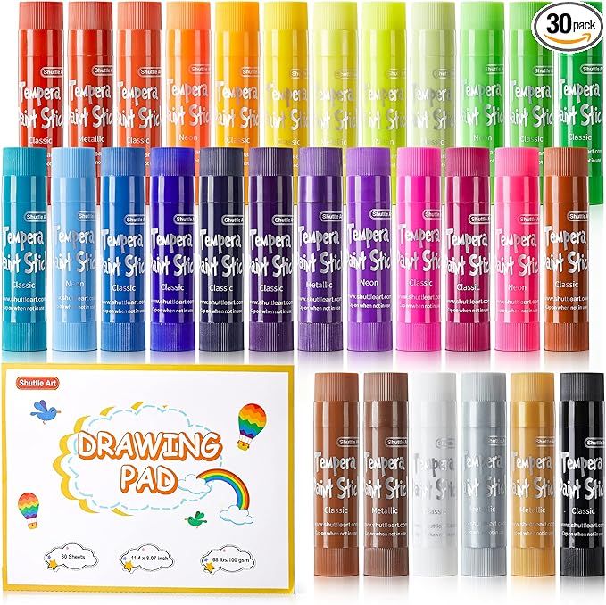 Tempera Paint Sticks, 30 Colors Solid Tempera Paint for Kids with 1 Drawing Pad, Super Quick Dryi... | Amazon (US)