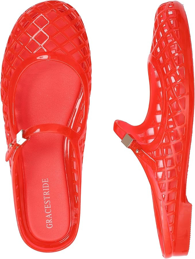 Jelly Flats for Women Mesh Mary Jane Breathable Slides Comfortable Slip on Closed Rounded Toe Fla... | Amazon (US)