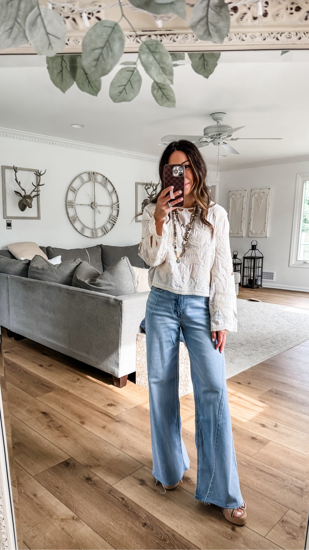 Wide leg jeans, 25. Top small.

#LTKOver40 #LTKPetite #LTKSaleAlert