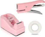 Click for more info about Cute Pink Office Supplies Bundle Kit, Metal Stapler and Tape Dispenser Set with Tape Refill, 26/6...