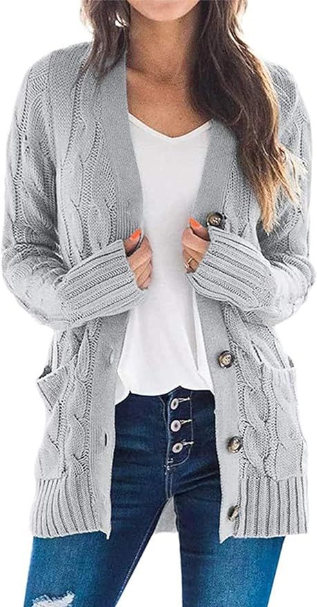 PRETTYGARDEN Women's Open Front Cardigan Sweaters Fashion Button Down Cable Kint Chunky Outwear C... | Amazon (US)
