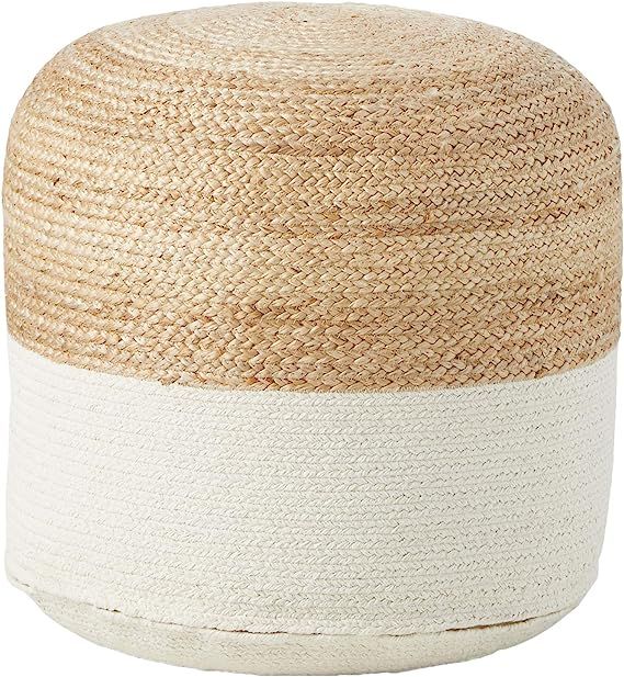 Signature Design by Ashley Sweed Valley Jute & Cotton Pouf, 19 x 19 Inches, Natural & White | Amazon (US)