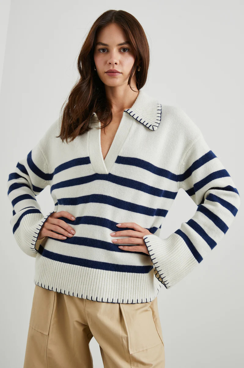 ATHENA SWEATER - IVORY NAVY STRIPE | Rails