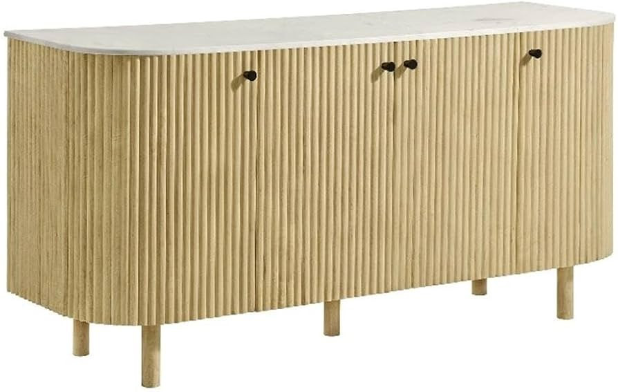 Modway Caldera 60-Inch Curved Solid Wood Fluted Sideboard in Natural with Marble Top \u2013 Large... | Amazon (US)