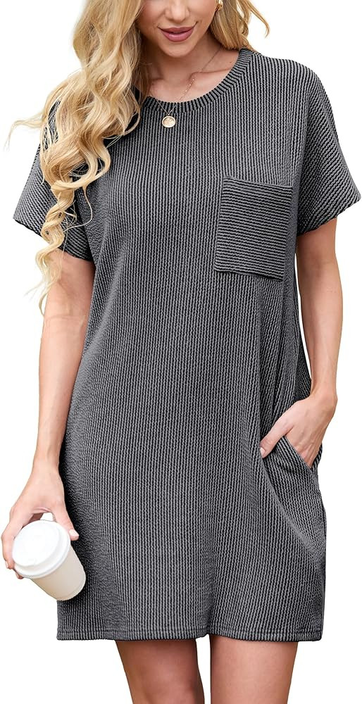 HiMONE Womens Casual Dresses Vacation Tshirt Dress Crewneck Shift Shirt Summer Petite Dress XS-2X... | Amazon (US)