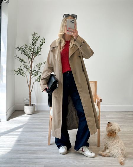 Rainy day look 🧥 

Wide jeans, trench coat, Veja trainers, spring summer, casual looks, red knit 

#LTKstyletip #LTKeurope #LTKsummer