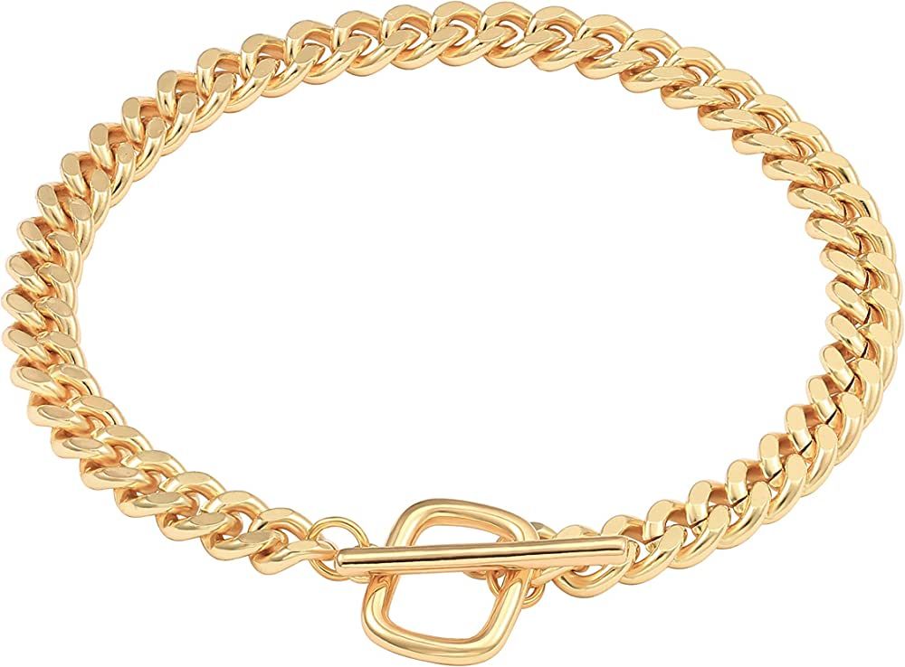SOFYBJA 18k Gold Plated Personalized Chunky Cuban Oval Link Chain Bracelets for Men Women Toggle ... | Amazon (US)