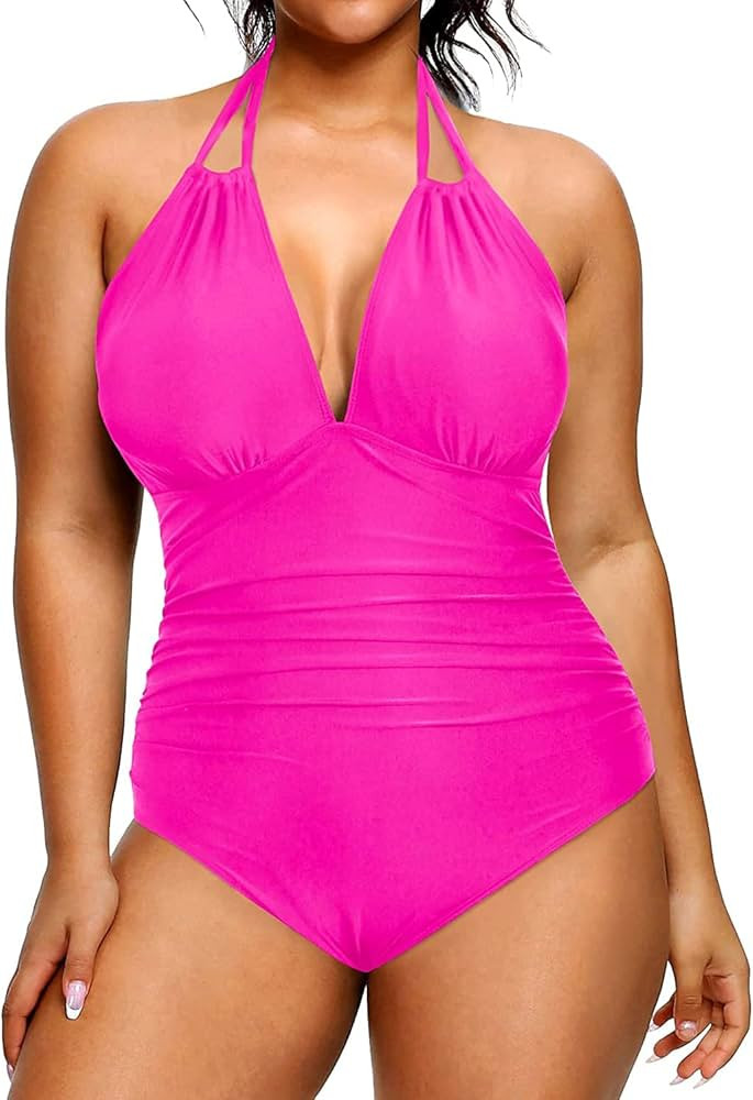 Aqua Eve Plus Size Swimsuits One Piece Bathing Suit for Women Tummy Control Sexy Halter Swimwear | Amazon (US)