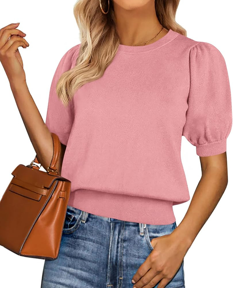 PRETTYGARDEN Womens Sweaters Spring 2026 Summer Puff Short Sleeve Sweater Trendy Cute Knit Work B... | Amazon (US)