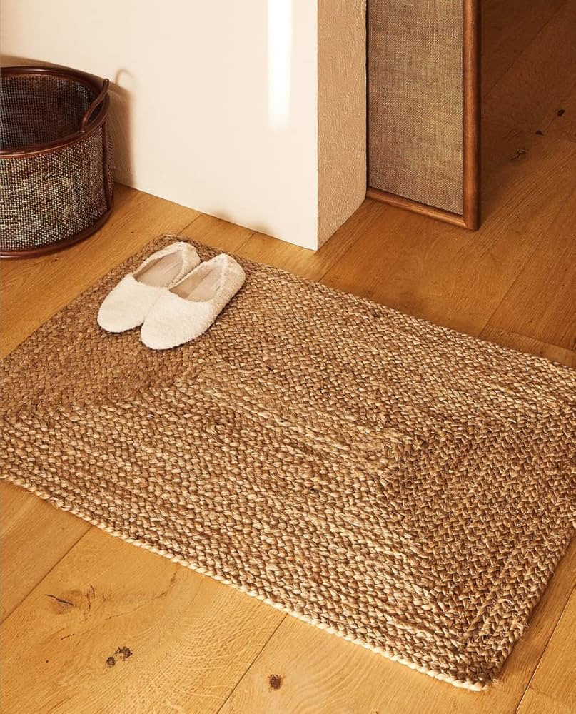 FRELISH DECOR Handwoven Jute Area Rug - 2x3 feet - Natural Yarn - Rustic Vintage Beige Braided Re... | Amazon (US)