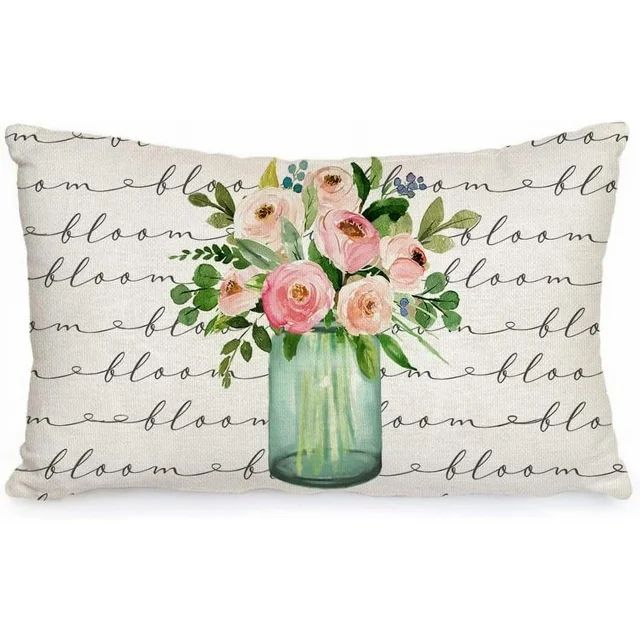 Spring Lumbar Pillow Cover 12X20 Flower Vase Decorations Farmhouse Squiggles Cushion Case Decor f... | Walmart (US)