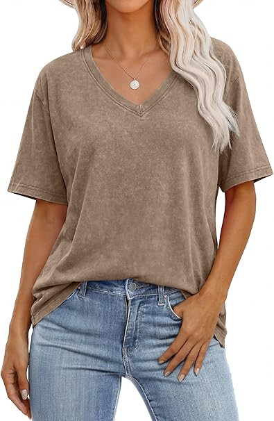 ANRABESS Womens Oversized Acid Washed T-Shirt Short Sleeve Vintage Casual V Neck Tops 2026 Summer... | Amazon (US)