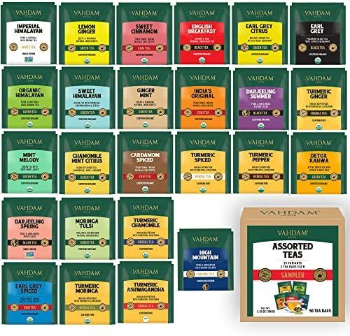 VAHDAM, Assorted Tea Bag Sampler, 50 Tea Bags (25 Long Leaf Pyramid Tea Bags, 2 Servings Each) Ch... | Amazon (US)