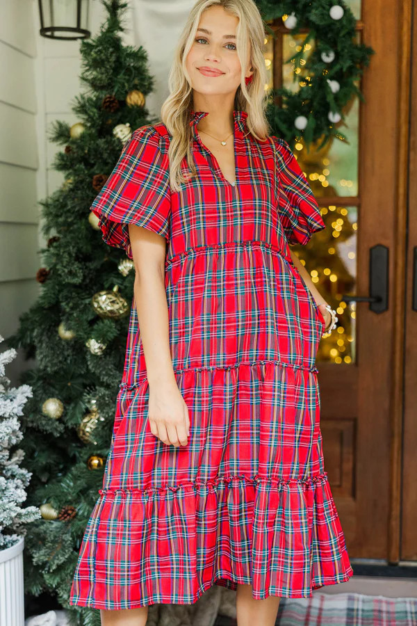 Feeling Your Best Red Tartan Plaid Midi Dress | The Mint Julep Boutique