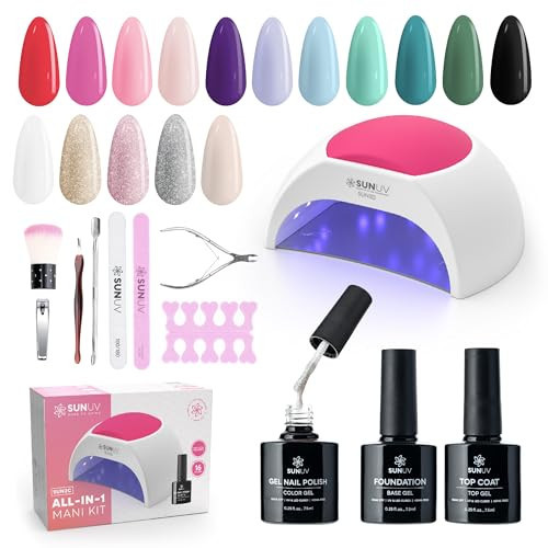 SUNUV Gel Nail Polish Kit with UV Light for Nails SUN2C 48W, 16 Colors Gel Polish Nail Set, Base and Glossy Top Coat with 8 PCS Manicure Tools Set | Amazon (US)