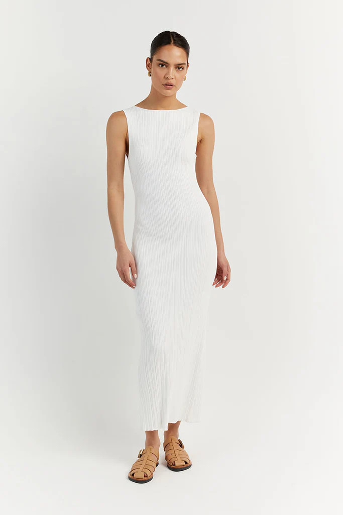 SIENNA OFF WHITE KNIT MIDI DRESS | DISSH