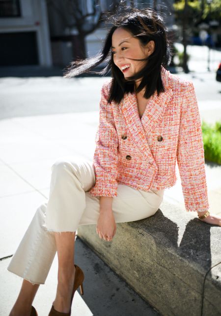 Stepping out in a bright, optimistic splash of color in the form of this cropped tweed jacket!

#whitejeans
#springoutfit
#springworkwear
#colorfulblazer
#officeoutfit

#LTKshoecrush #LTKSeasonal #LTKworkwear